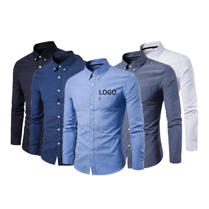 Wholesale Custom Cotton Single Breasted Turn-down Collar Long Sleeve Spring Washed Men's Casual Shirts Formal Office Dress