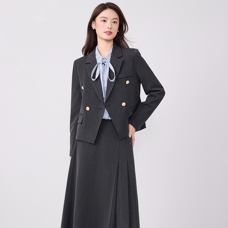 2025 New Light Gray Breathable Professional Suit College Students Cotton-Polyester Outfit Interviews Office Commuting Workwear