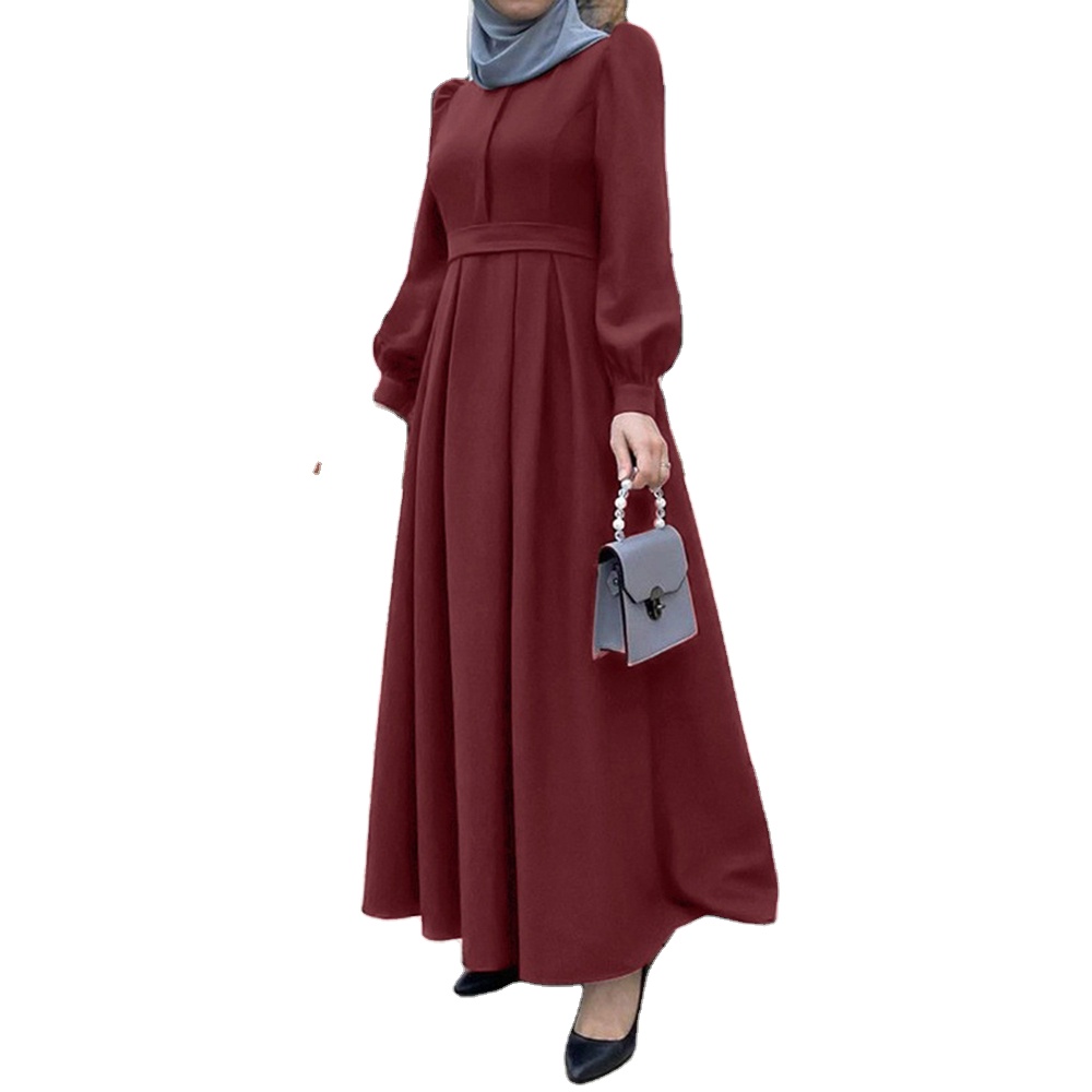 Modest Evening Dubai Abaya Muslim Dress Organza Custom Fabric Plated Waist Islamic Abaya Clothing Women's Plated Abaya Frock