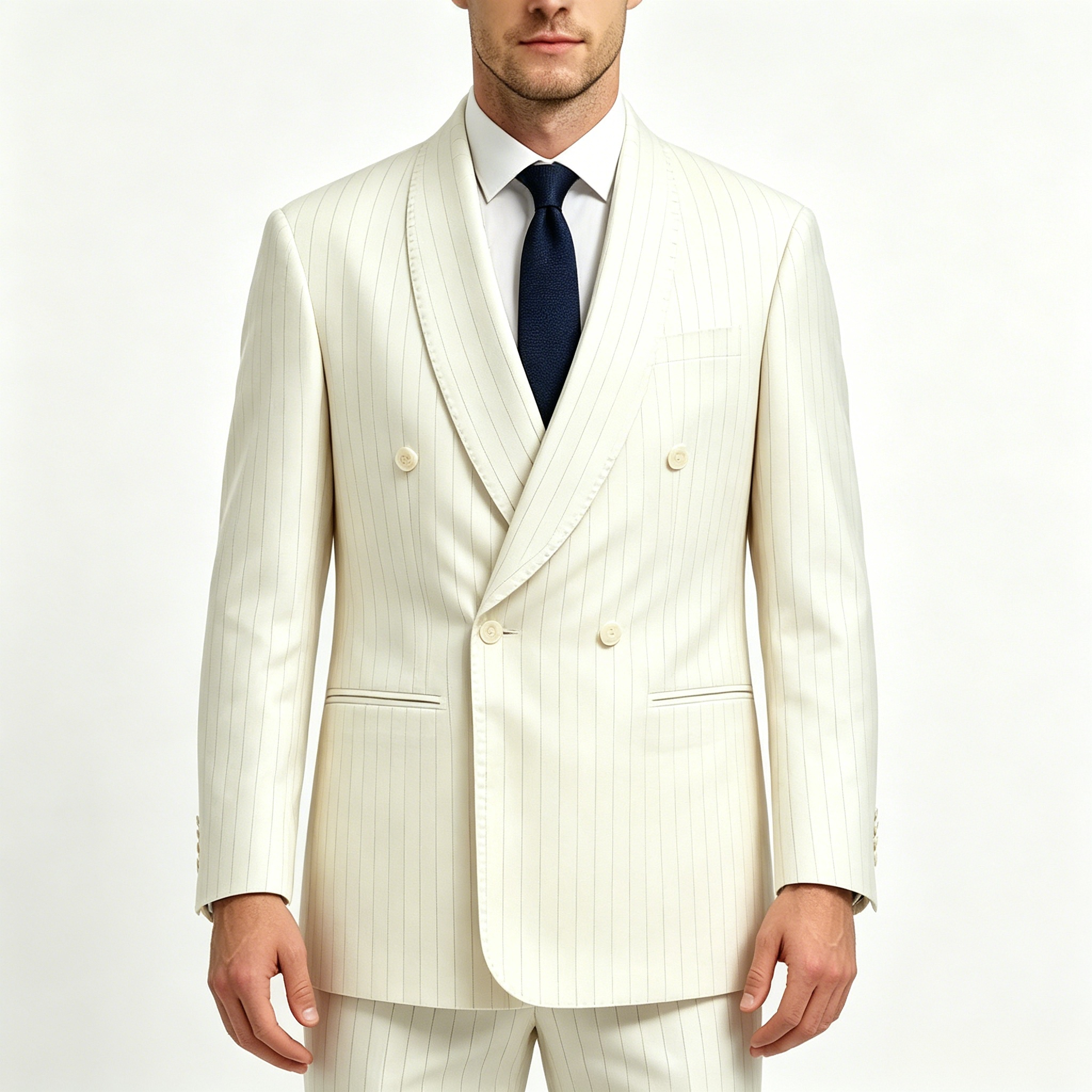 Viscose Polyester Business Suit for Weddings Banquets Gentlemen's Shawl Collar Double-Breasted Suit Pleated Button Fly Plus Size