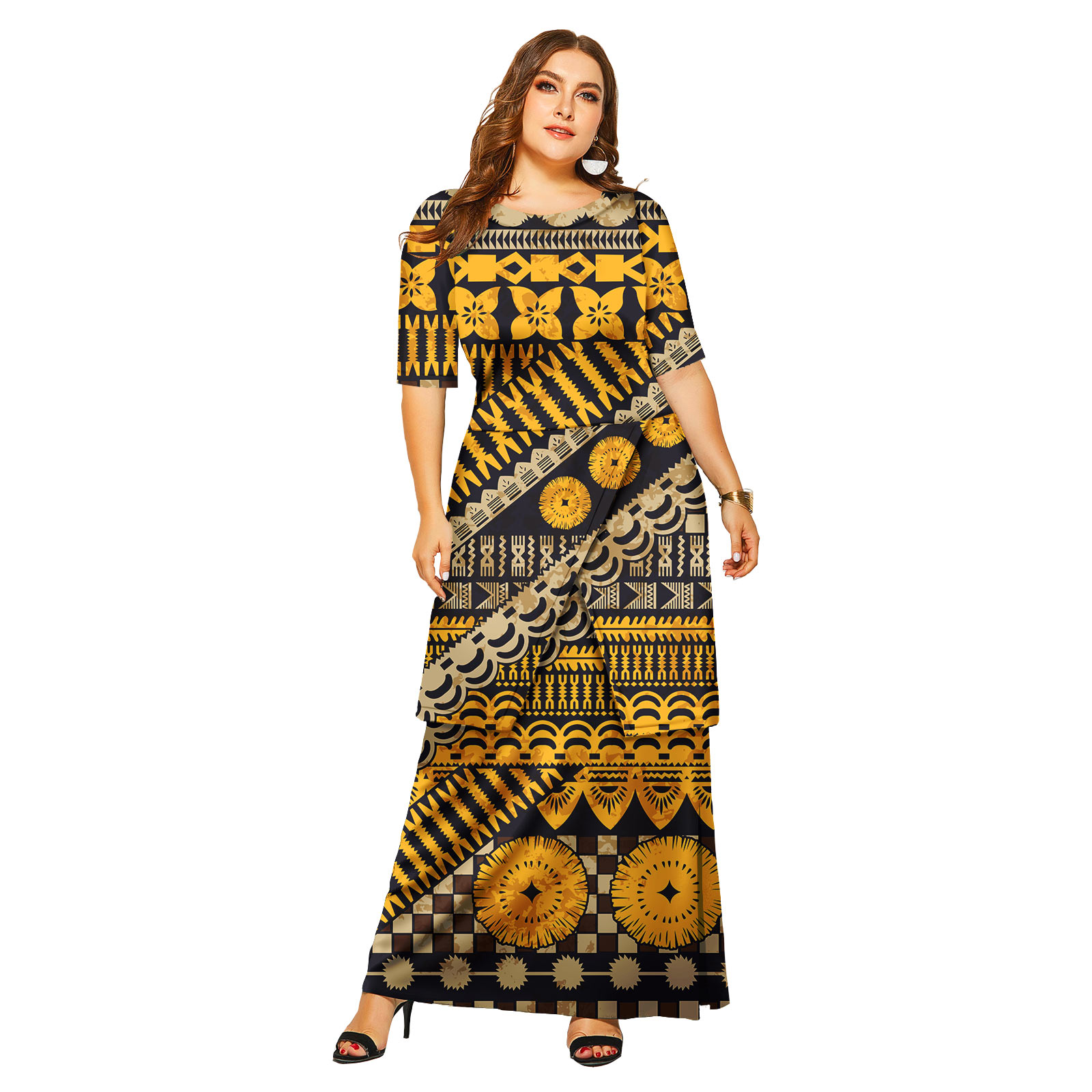 Pacific Island Style Dress Custom Samoan Puletasi Tonga Puletaha Ptaha 2pcs Ladies Tops and Skirts 2 Pieces Set