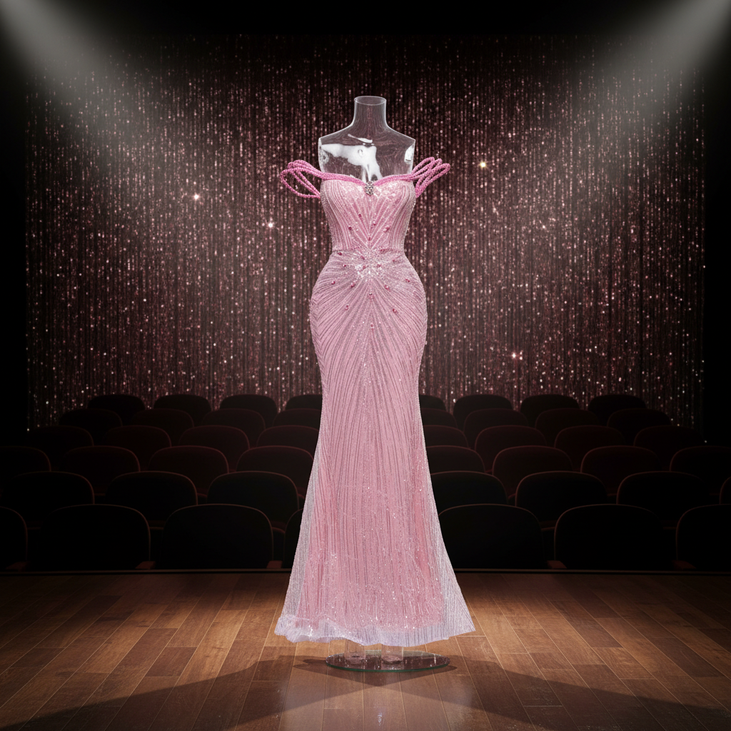 High Shine Minimalist Gown With Gradual Density Beading From Waist to Hem Diffusion