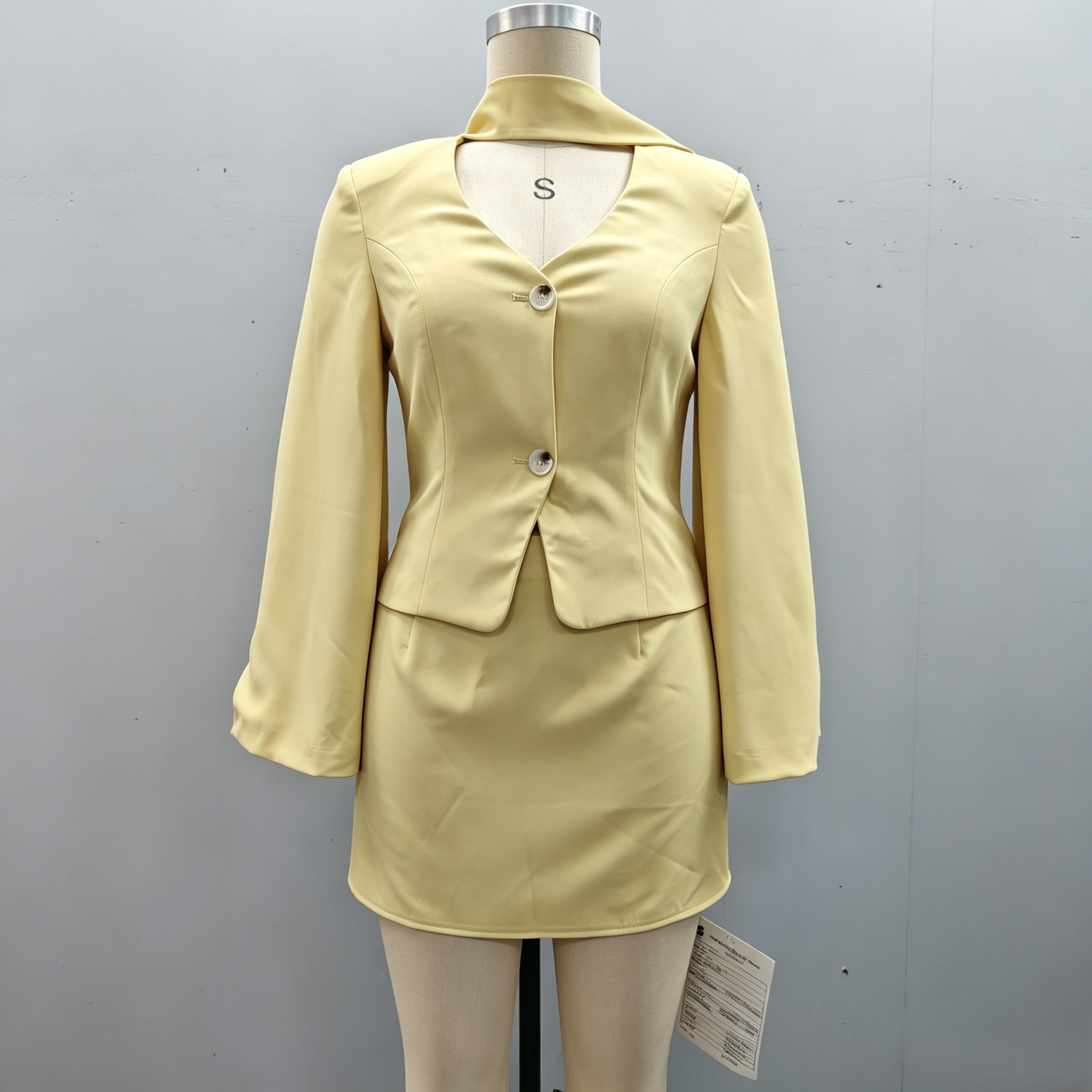 Elegant Yellow Two Piece Suit Set Blazer and Mini Skirt Sophisticated Tailored Yellow Suit Office and Event Wear
