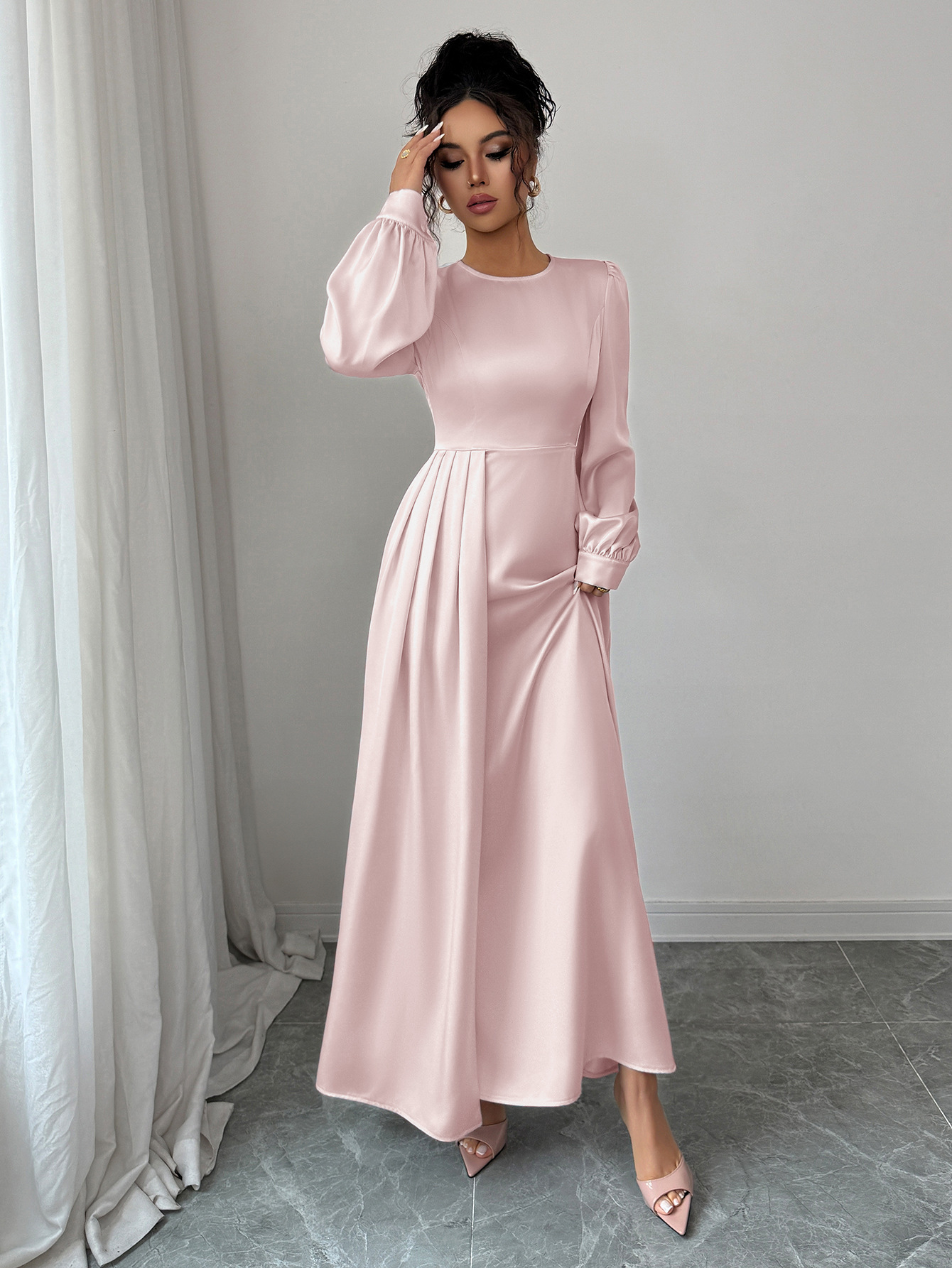 Autumn and Winter Simple and Fashionable, Summer Long-sleeved Women's Dress, Fashionable and Simple pink Long Dress