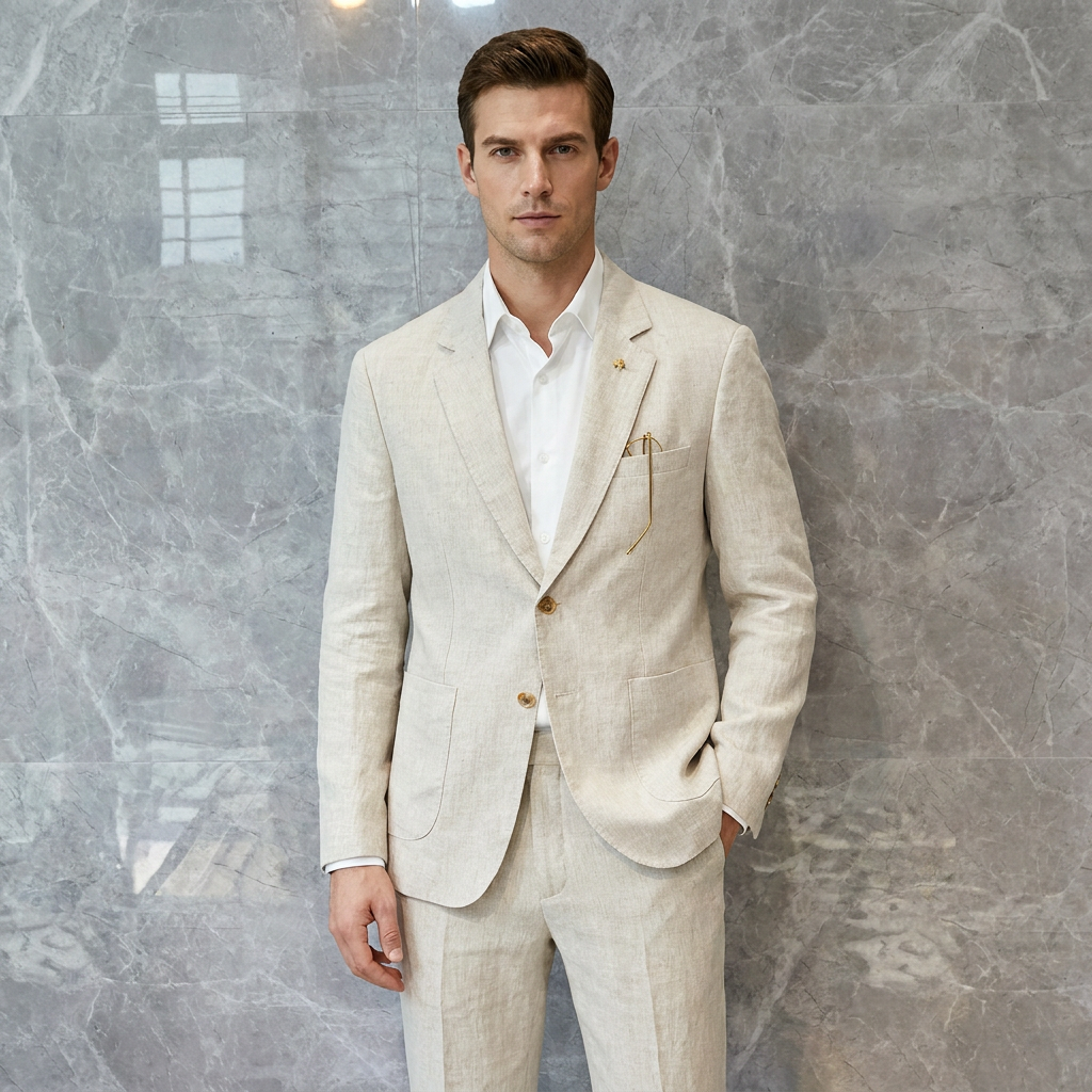 Lightweight Linen Suit for Men Single-Breasted Summer Wedding Suit Set with Casual Blazer | Solid Color Formal Groomsmen Attire