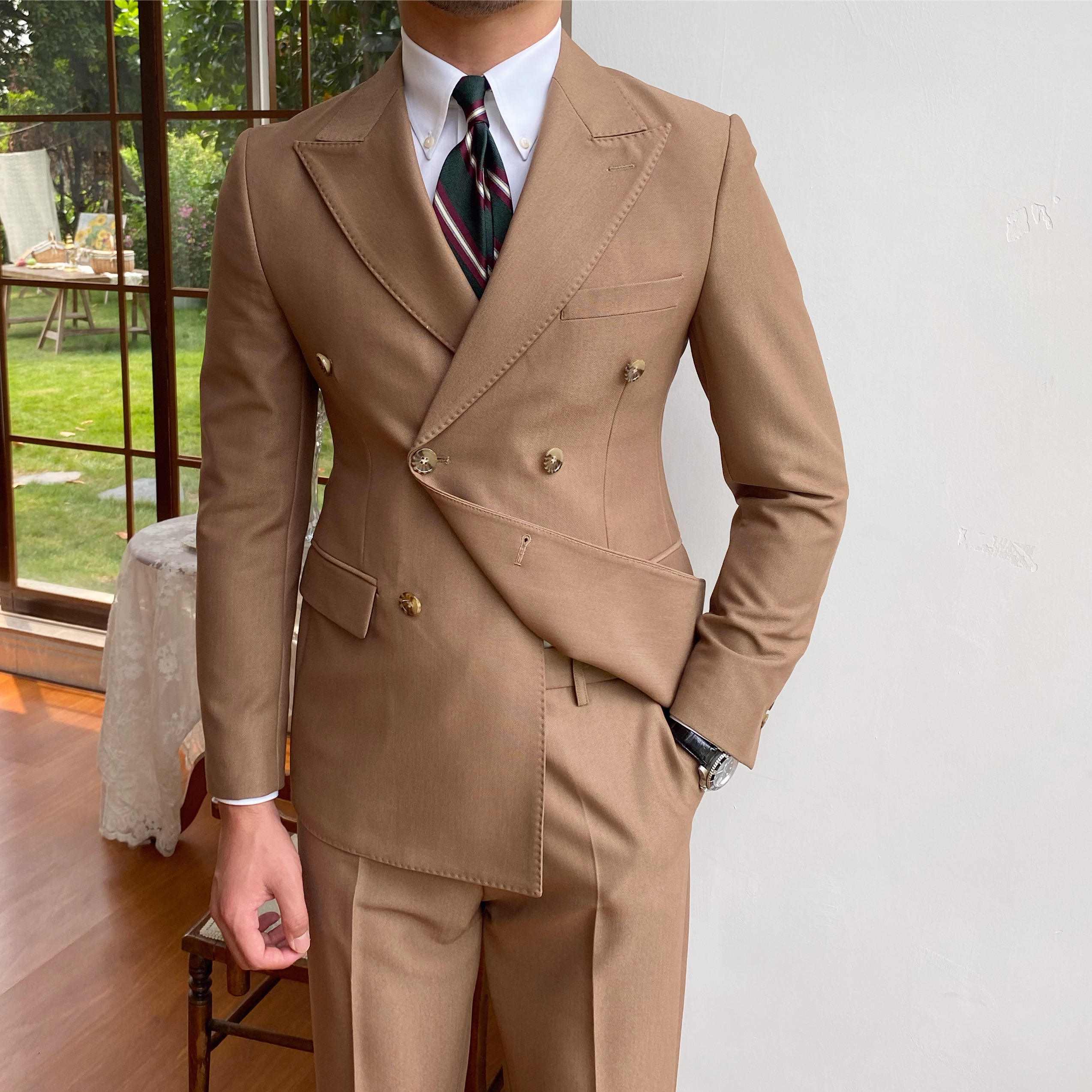 High Quality Formal Men's Suits 2-Piece Casual Office Slim Fit Business Mandarin Collar Zipper Plus Size Suit Set