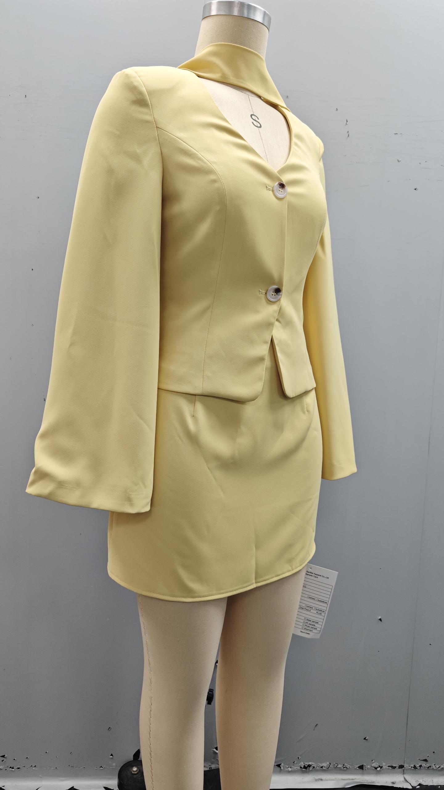 Elegant Yellow Two Piece Suit Set Blazer and Mini Skirt Sophisticated Tailored Yellow Suit Office and Event Wear