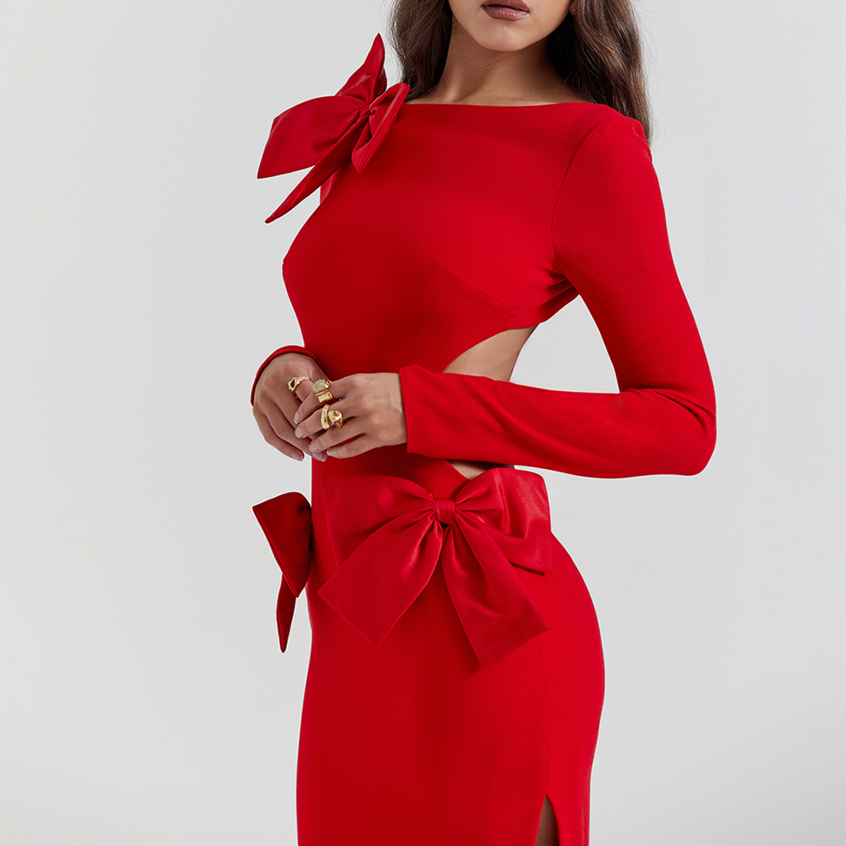 Vibrant Red Bow Maxi Dress Eye-Catching Formal Attire Red Carpet Ready Elegant Fashion Custom Evening Dresses