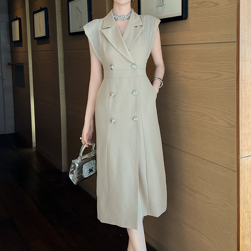 ZYHT 50889 Designer Dresses Woman Luxury Diamond Button Career Clothing Formal Office Dresses for Ladies