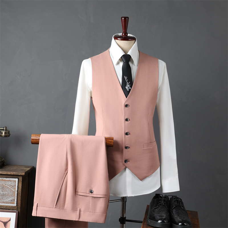 Elegant Pink Single Breasted Slim Fit Men's Suit 3-Piece Set Anti-Wrinkle Wedding Groom Formal Business Party Blazer Jacket