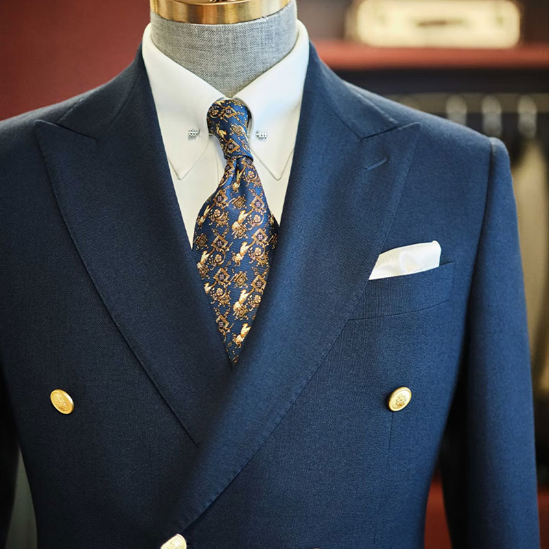 JERMAR Custom Navy Blue Wool Double Breasted Suit, MTM Business Blazer, ODM/OEM Wholesale Formal Wear, Factory Direct Bulk Order