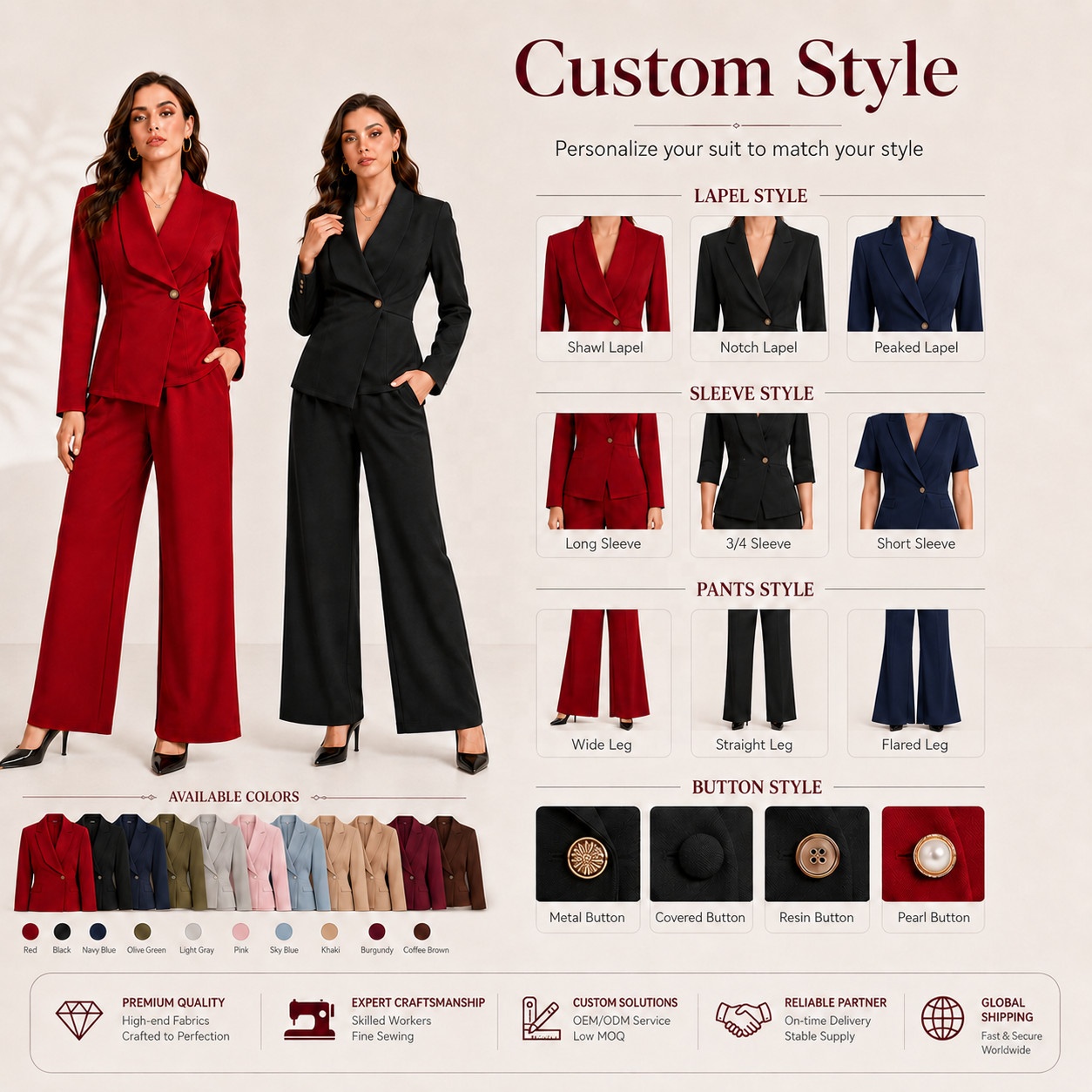 Elegant Women's Suit Set Fashion Long Sleeve Asymmetric Blazer and Straight Leg Pants Two Piece Set for Business Office Wear