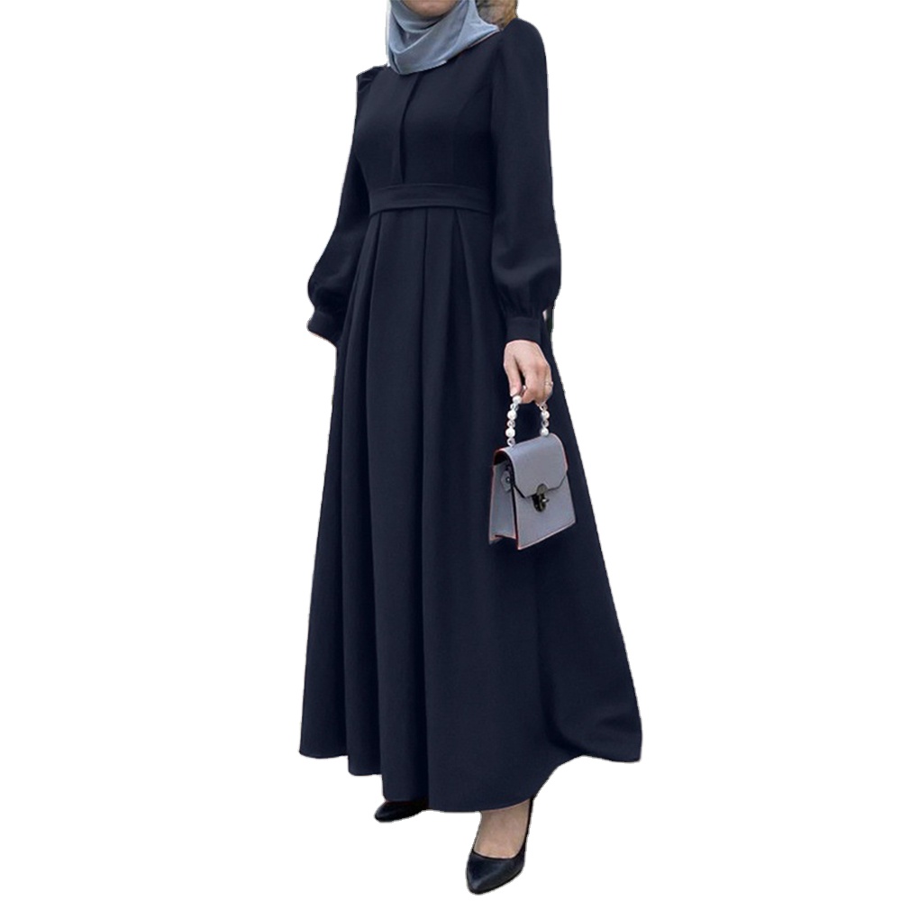 Modest Evening Dubai Abaya Muslim Dress Organza Custom Fabric Plated Waist Islamic Abaya Clothing Women's Plated Abaya Frock