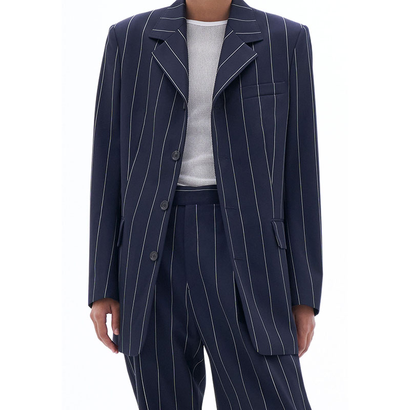 High Quality Custom Pinstripe Suit Sets Single Breasted Blazer and High Waist Wide Leg Long Pants Set Women's Suit Set