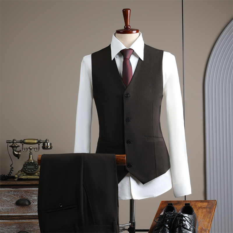 Vintage High-end 2 Button Men's Suit Set Slim Fit 3 Piece Formal Wedding Banquet Blazer Jacket Vest Pants