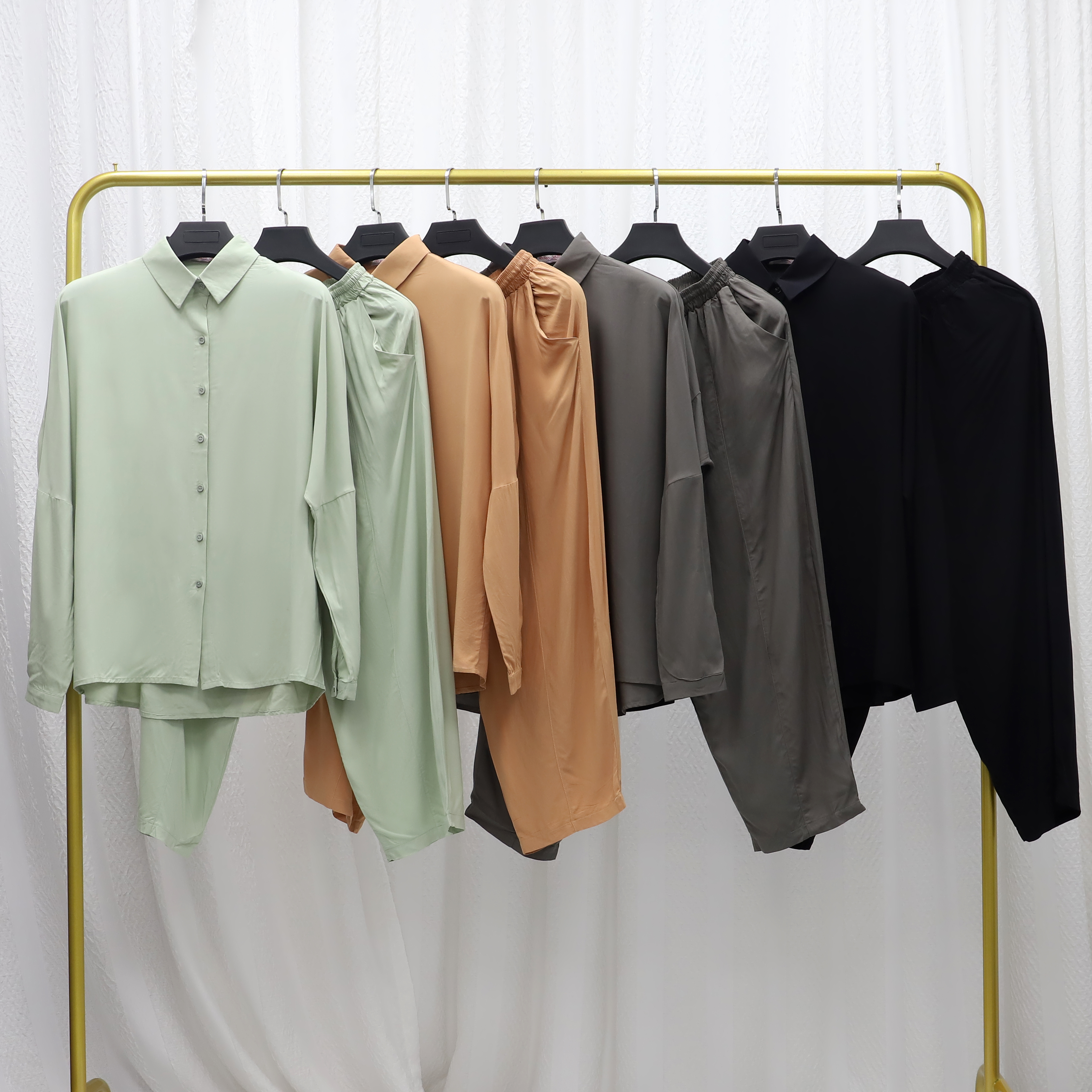 2025Ladies 2 Piece Pleated Cotton Set/suit of Waves Solid Color Office Wear Sets for Modest Muslim Women Suits With Pants