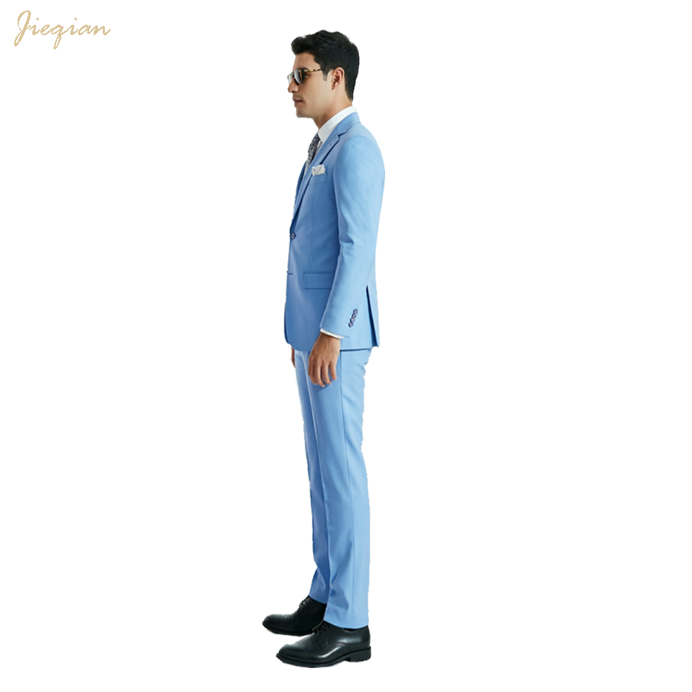 Modern Light Blue Slim Fit Wedding Suit For Men Premium TR Fabric Single Breasted Groom Tuxedo Formal Party Men's Suits
