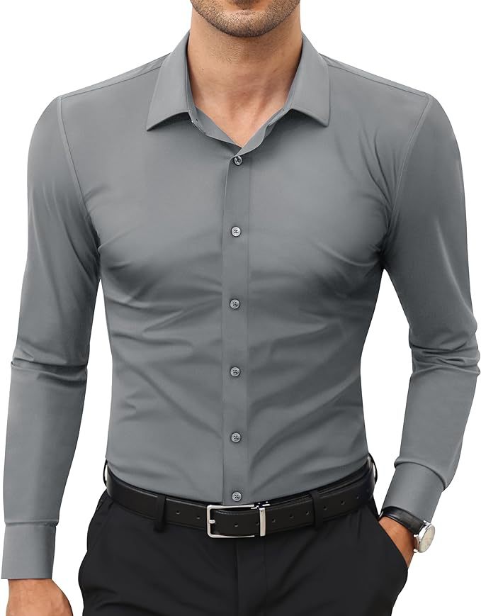 Non-Iron Four-Way Stretch Shirt Men's Business Casual Long Sleeve Solid Color European Size Shirt For Men Ready Stock