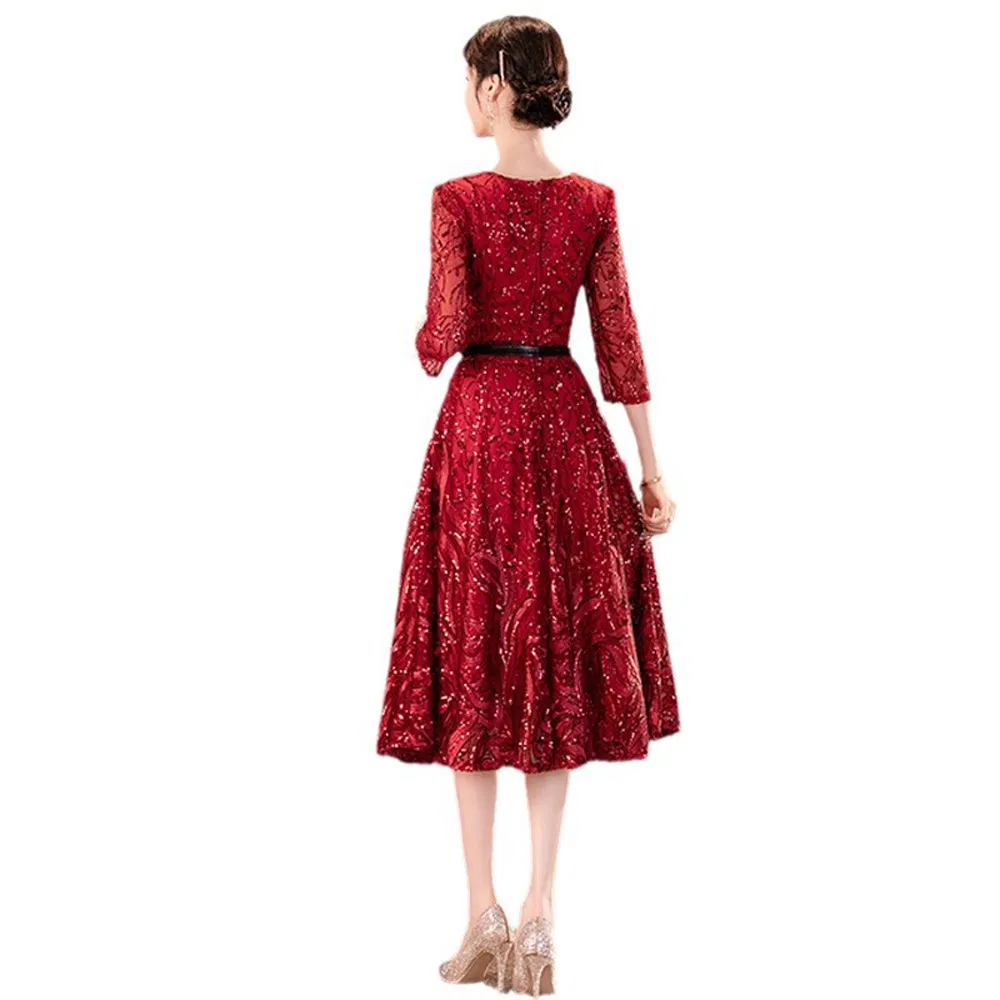 Chic Fashionable Mob Dress Wedding Guest MIDI Length Classy Banquet Outfit