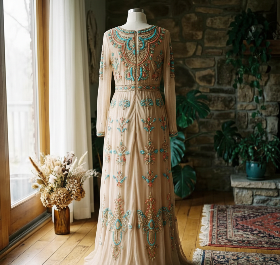 Luxury Hand Beaded Long Sleeve Evening Gown Embroidered Modest Maxi Dress Custom Formal Party Wear Simple Trumpet/Mermaid Sweep