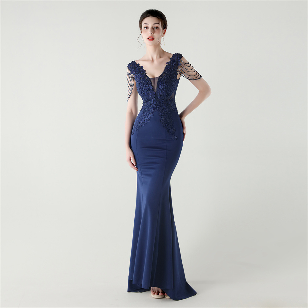 33316-S#2025 New Lace-trimmed Back Strap Formal Banquets Weddings Red Carpet Slimming Evening Dresses