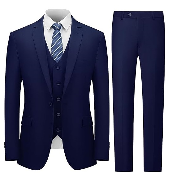 Breathable Pant Coat Blazer Dress Formal Custom Gents Clothing Mens Tuxedo Navy Blue Color Suits 3pcs Set Office Boys Suits