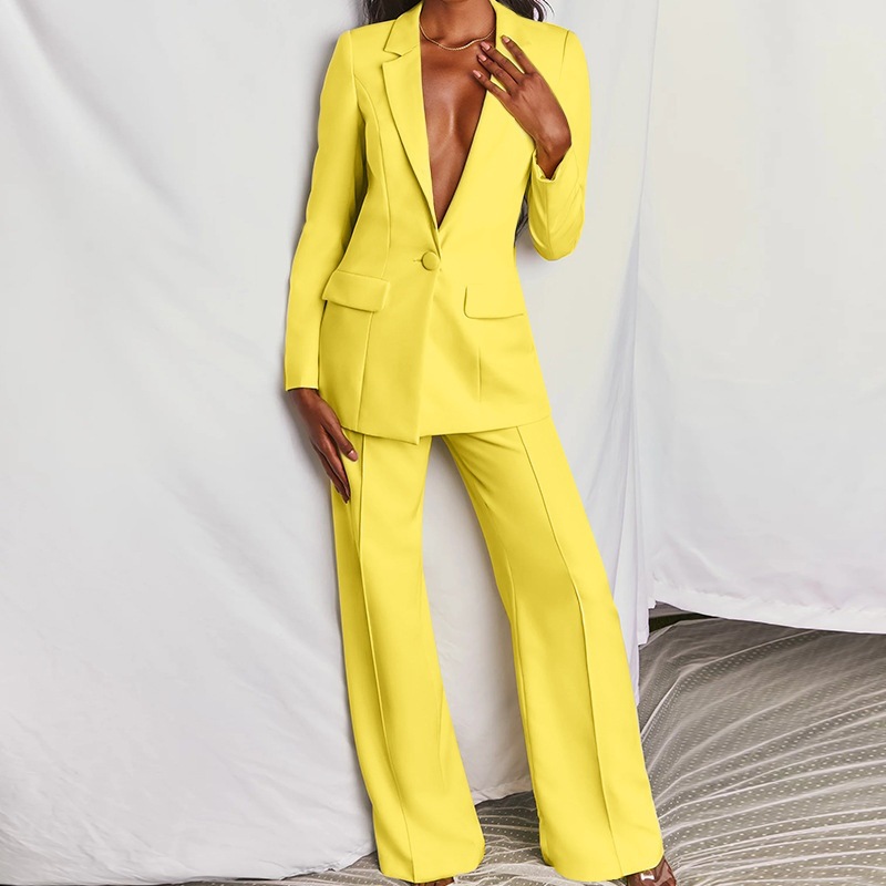Fashion Casual Women's Blazer Set Formal Business Suit Office Wear Two Piece Slim Fit Outfit Dropshipping