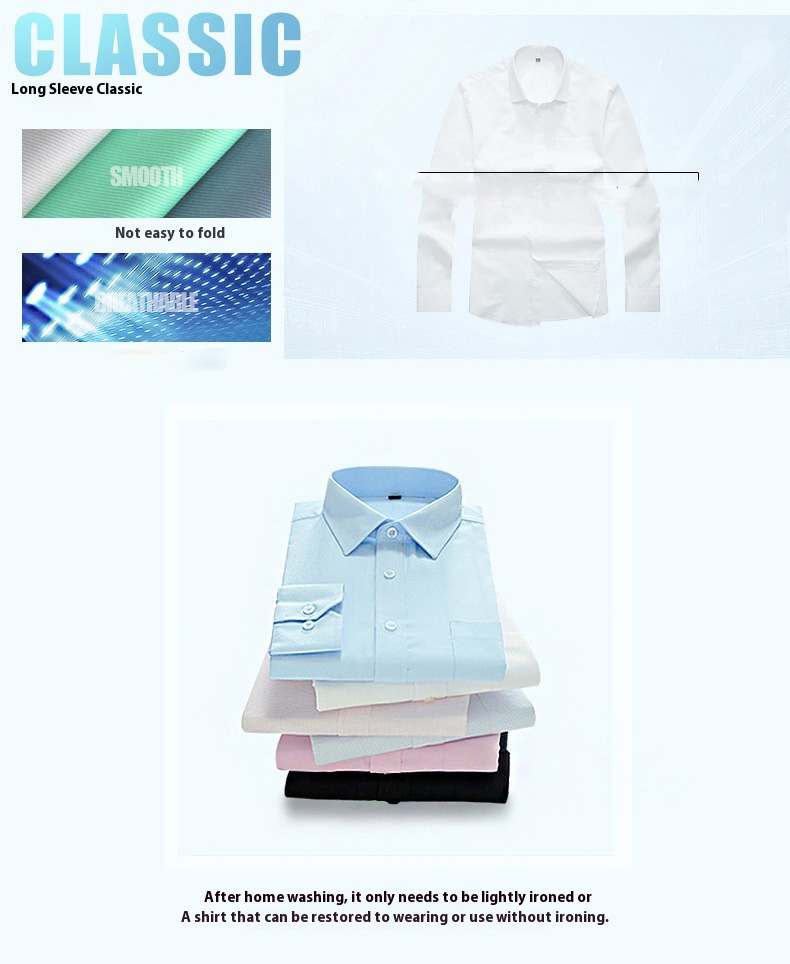 Men's Professional Anti-Wrinkle Korean-Style Dress Solid White Long Sleeve Slim-Fit Single Breasted Business Formal Breathable