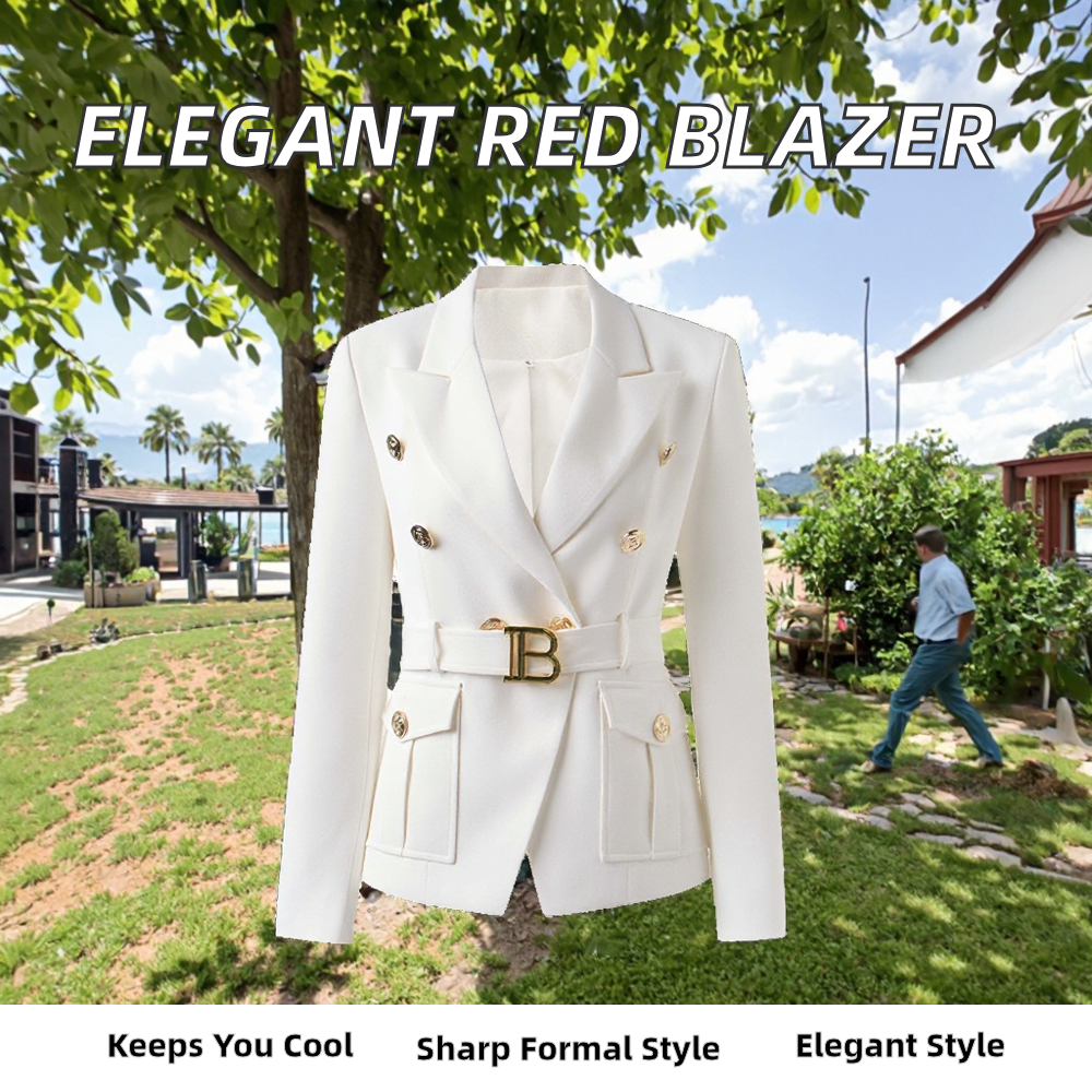 New Design Spring and Autumn Woven Pants Suits Red Luxury Formal Blazer for Women Bodycon Elegant