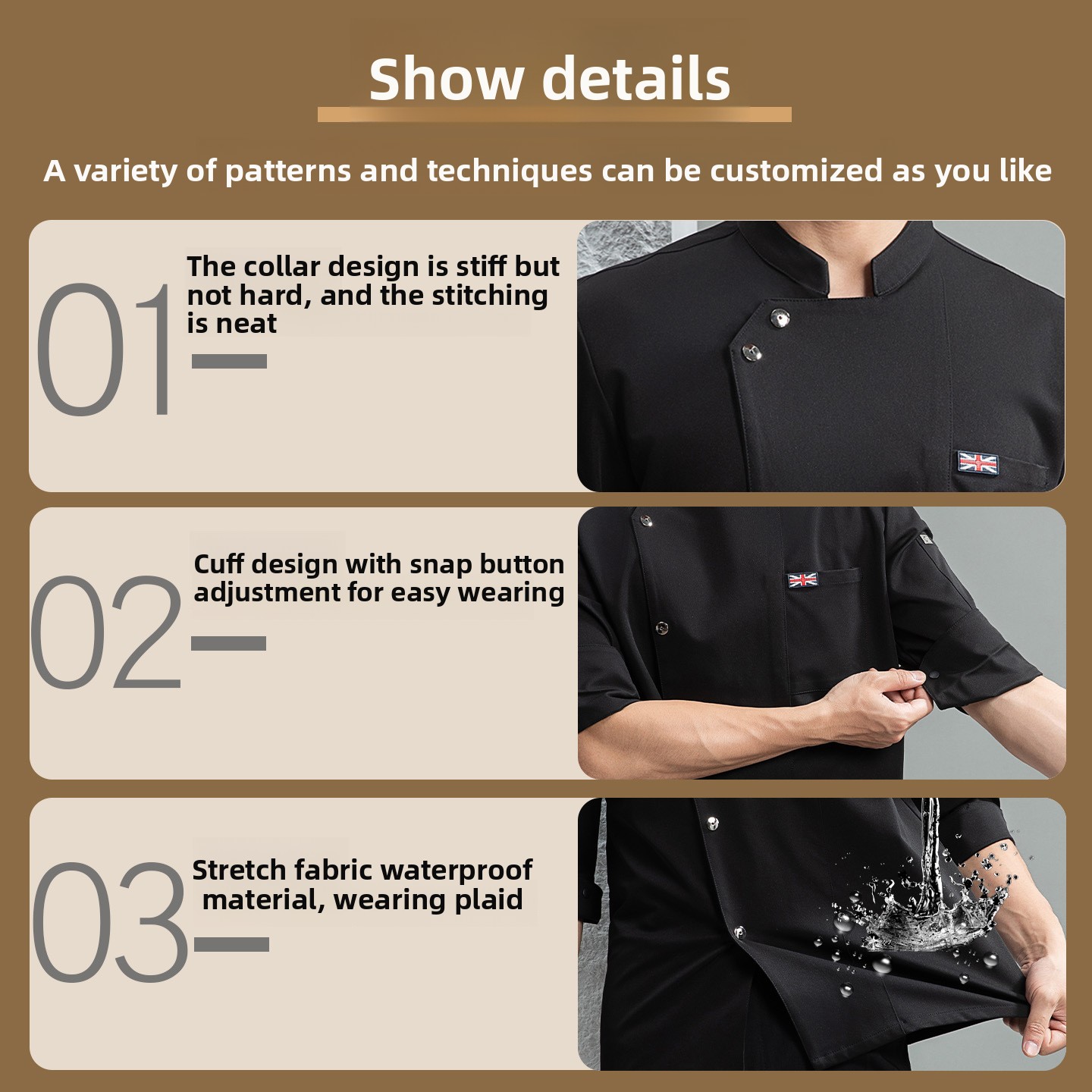 Five-star Hotel Chef Uniform Three-quarter Sleeve Pastry Chef Workwear Bakery Uniform Baking Workwear Autumn Winter Polyester