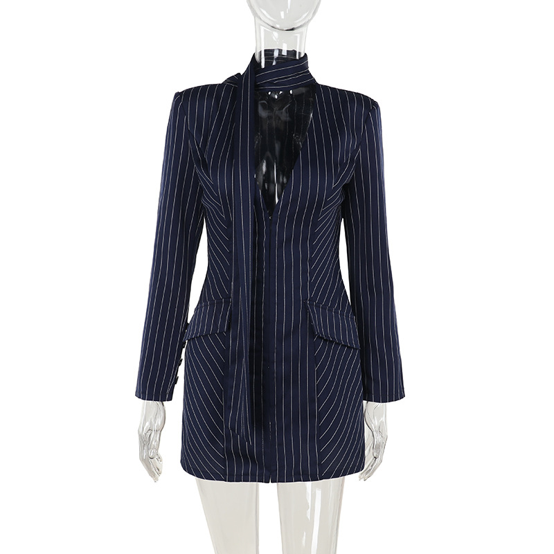 Autumn New Collection Elegant Slim Striped Dress Sexy Hip Skirt for Women Short Wosted Office Lady Formal Suit Dress