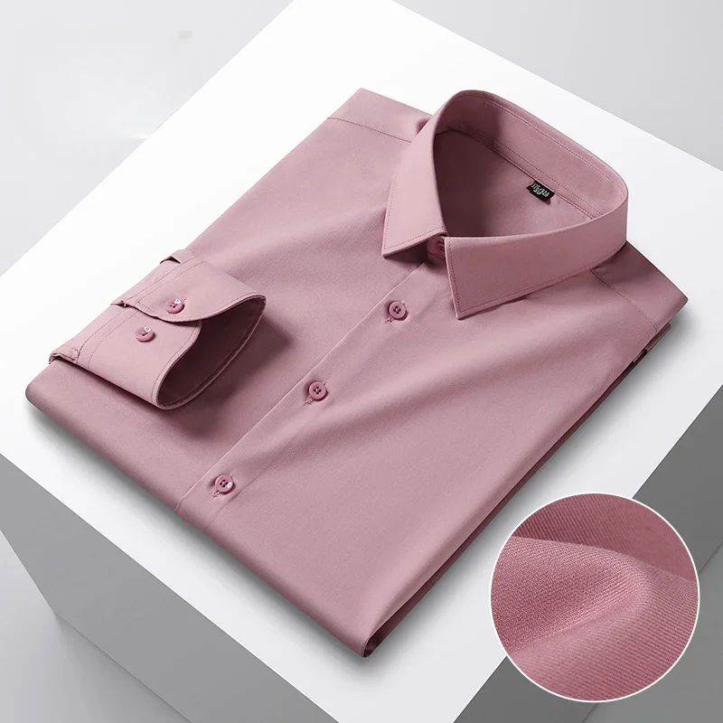 Silk ModaL Men's Long-Sleeve Formal Business Shirts Elegant White Office Wear Breathable and Yarn-Dyed for Autumn Season