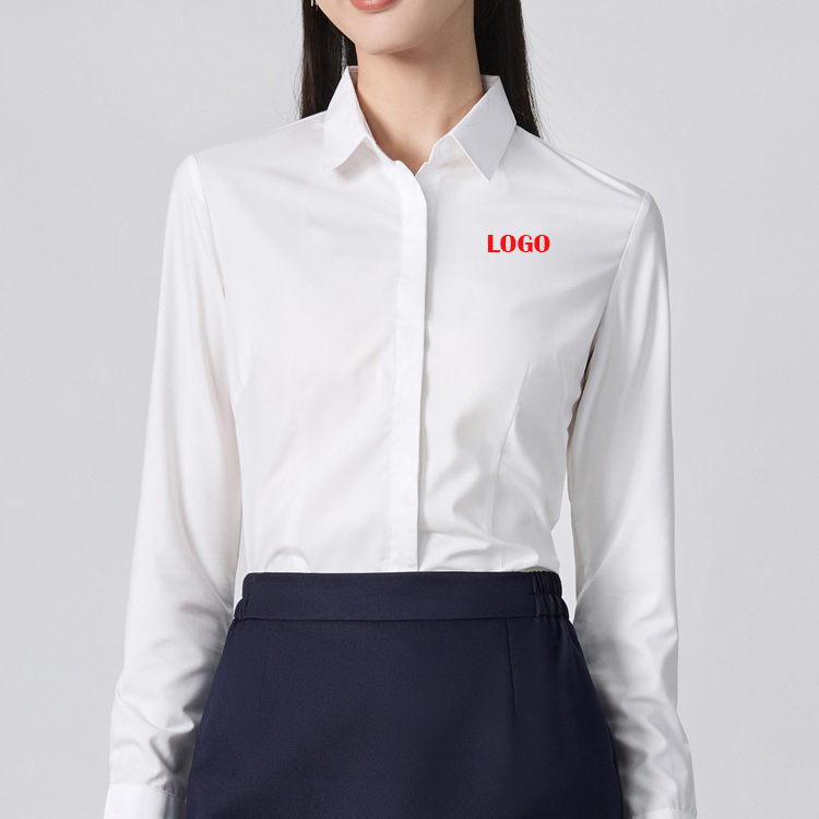 Custom Women's Long Sleeve Plain Work Uniform Dress Shirt Business Slim Fit Solid Formal Office Shirt