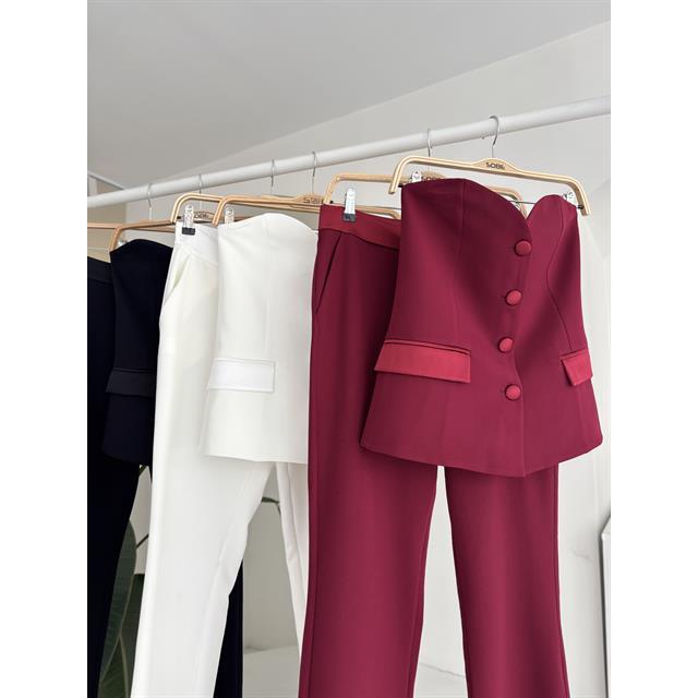Sobe Women's ECRU Satin Suit Set Two Piece Blazer Pants Formal Wear with Needle Detection Model 10024