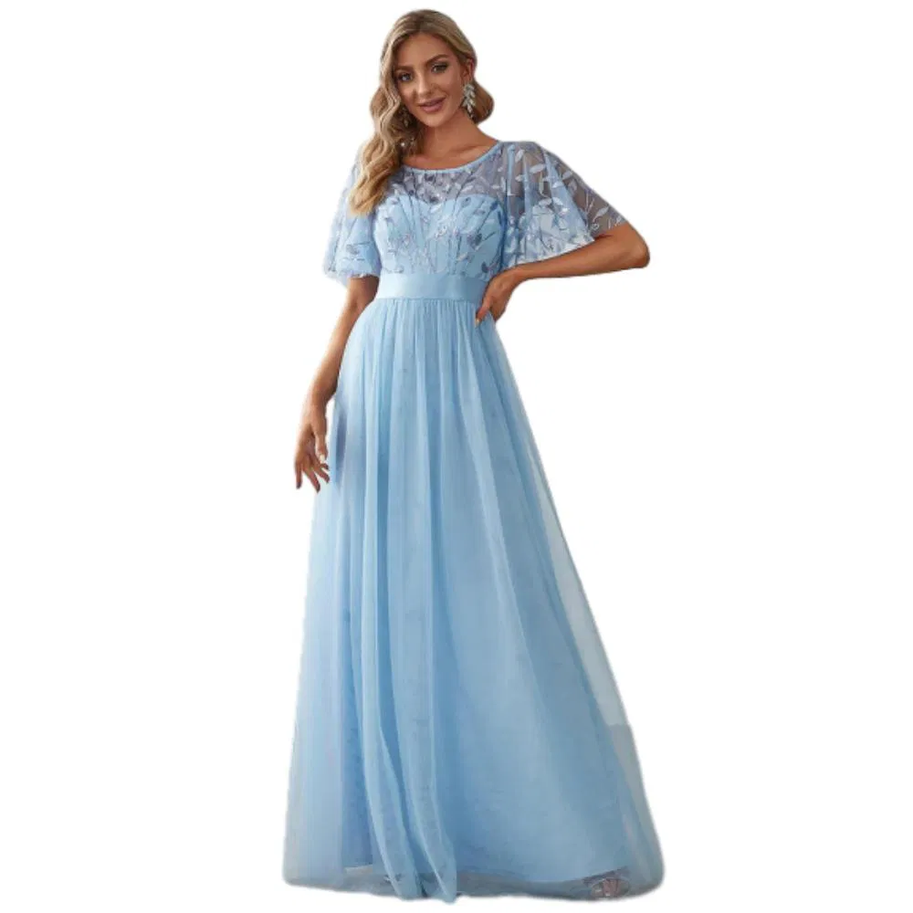 Designer Lace Floor-Length Evening Gown Slim Fit Formal Party Dress Wedding Guest