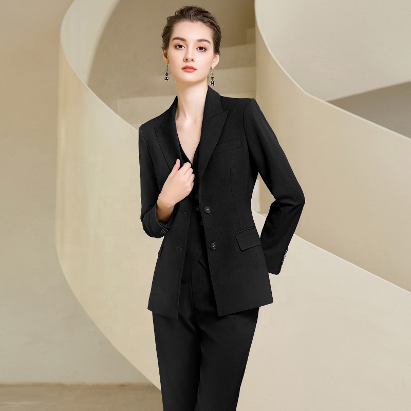 Women's Elegant Black Single Breasted Woven Anti-Wrinkle Blazer Business Formal Wear Tailored Office Minimalist Jacket