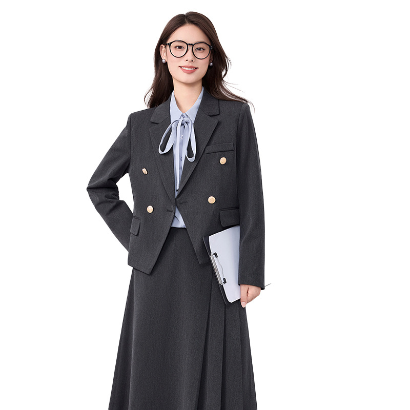 2025 New Light Gray Breathable Professional Suit College Students Cotton-Polyester Outfit Interviews Office Commuting Workwear