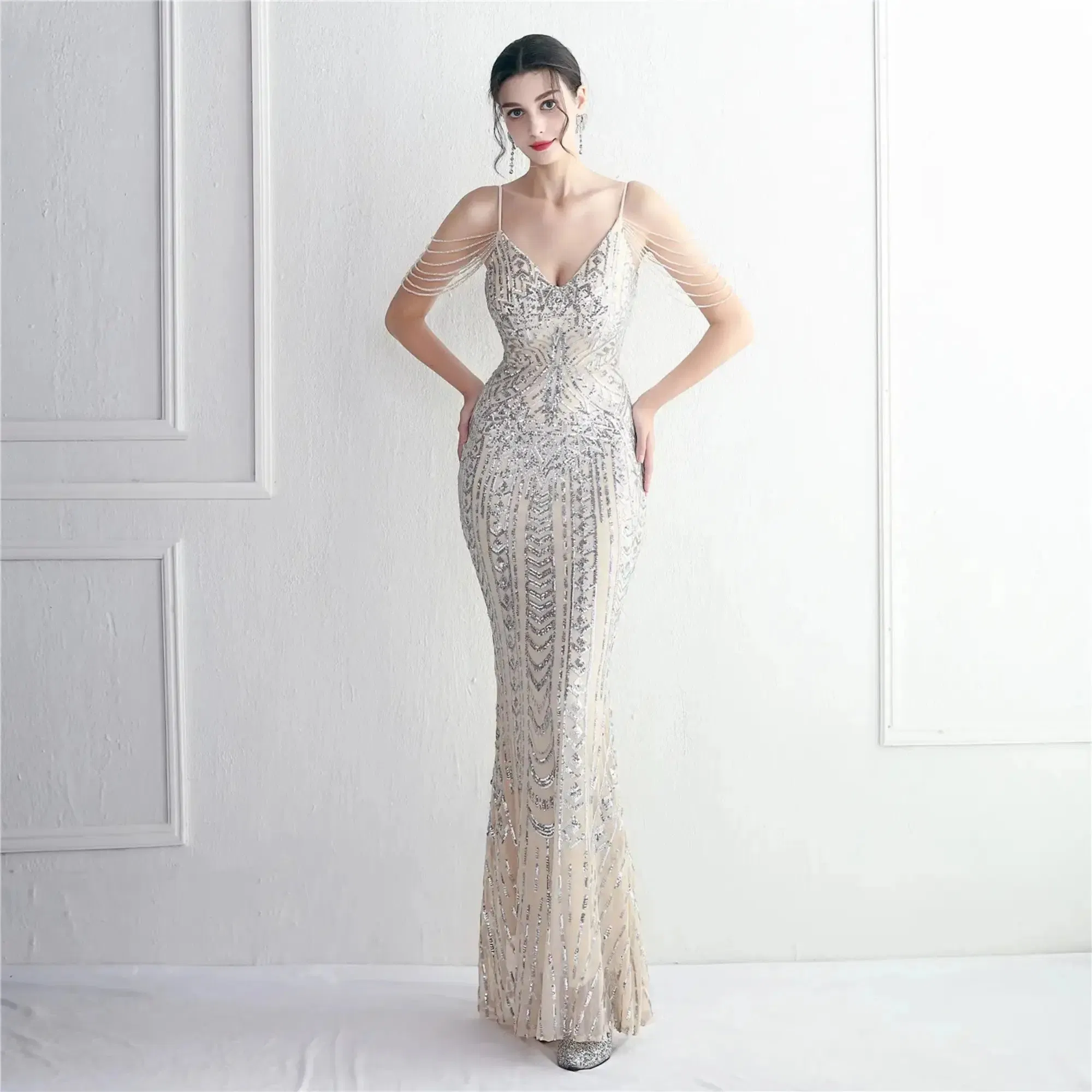 Custom Long Sequin Evening Dress Elegant Style Red Carpet Ready Chic Evening Wear
