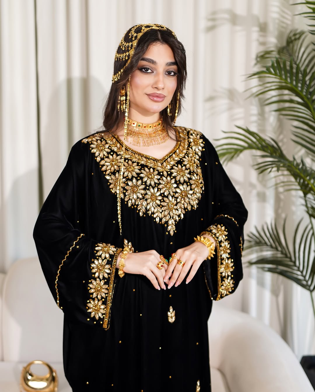 Dubai Panchulapa Embroidery Beaded Eco-Friendly Contrast Color Evening Partywear Straight Solid Satin Modest O-Neck Full Dress