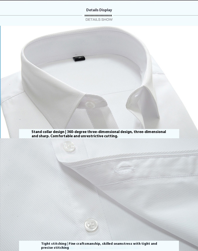 Men's Professional Anti-Wrinkle Korean-Style Dress Solid White Long Sleeve Slim-Fit Single Breasted Business Formal Breathable