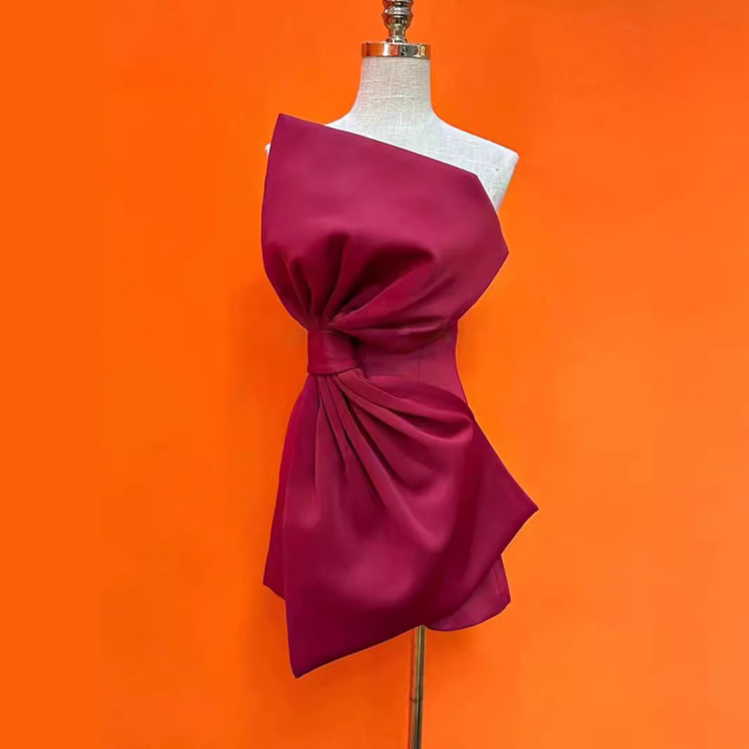 2026 Summer New Pure Color Small-Cut Butterfly Bow Formal A-Line Polyester Fiber Comfortable Evening Gown Natural Waist for