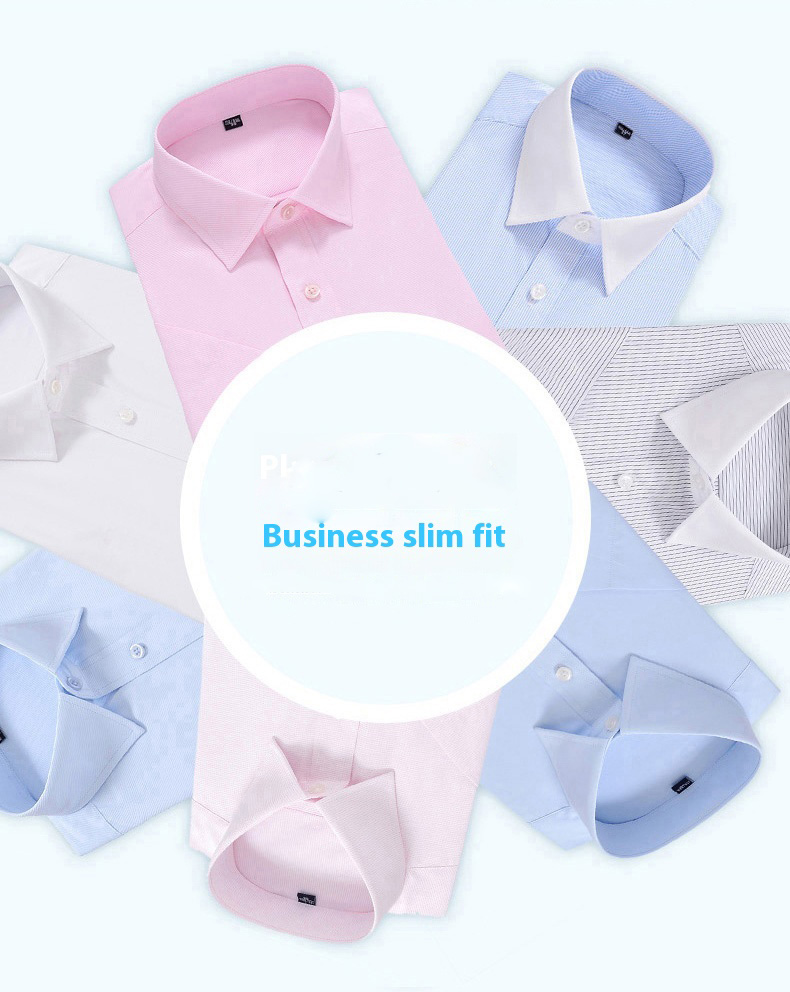 Men's Professional Anti-Wrinkle Korean-Style Dress Solid White Long Sleeve Slim-Fit Single Breasted Business Formal Breathable