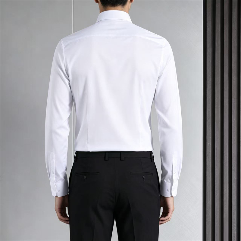 Men White Long Sleeve Dress Shirt Business Casual Slim Fit Formal Office Wedding Spring Summer Solid Color Luxury Wholesale Tops