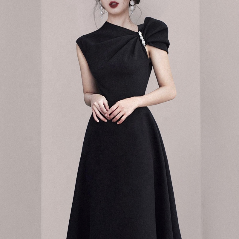 Formal Elegant Irregular Collar Sleeveless Beaded A-line Plus Size Women Party Midi Dress