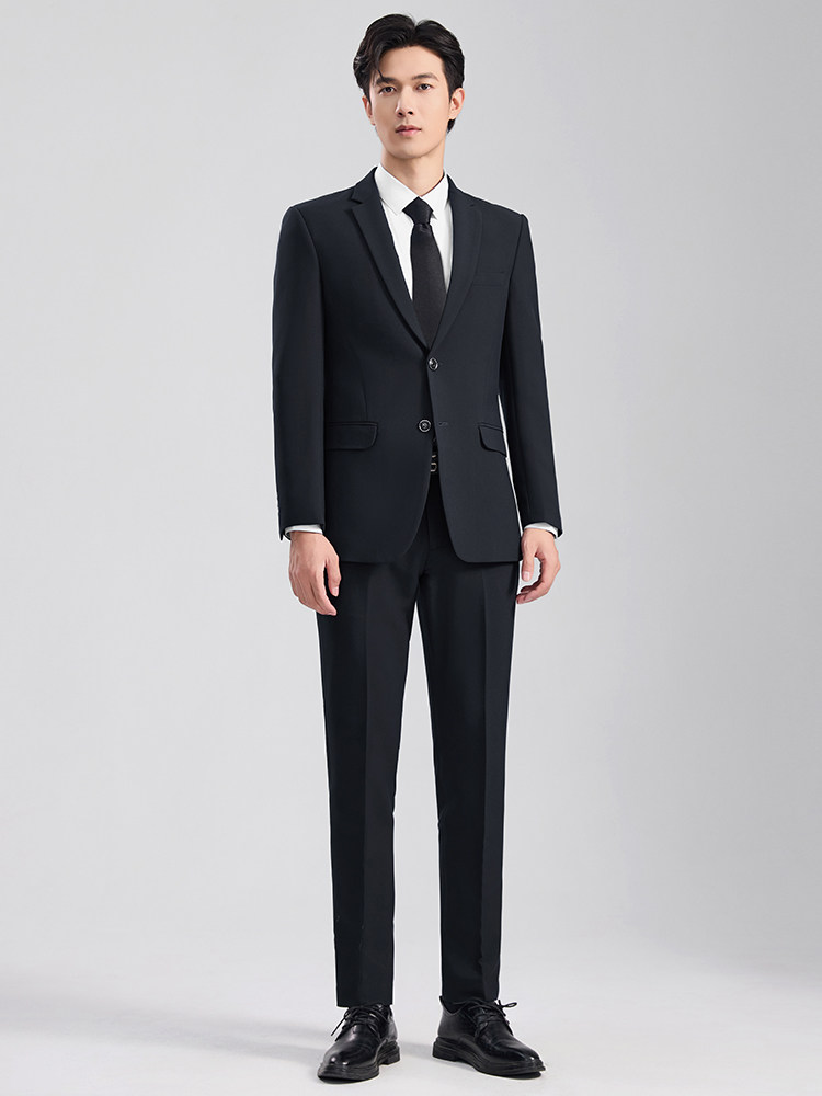 Male College Students Senior Sense Civil Servant Interview Black Business Suits Slim-fit Notched Collar Bonded Lining Polyester