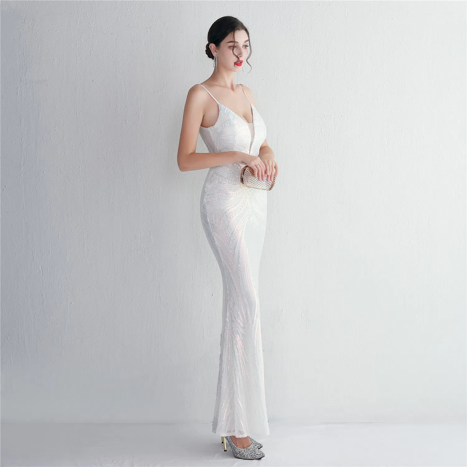 Sequin Floral Appliqué + Beadwork Craft Gown – Sexy Long Party Dress for Toasts and Gatherings