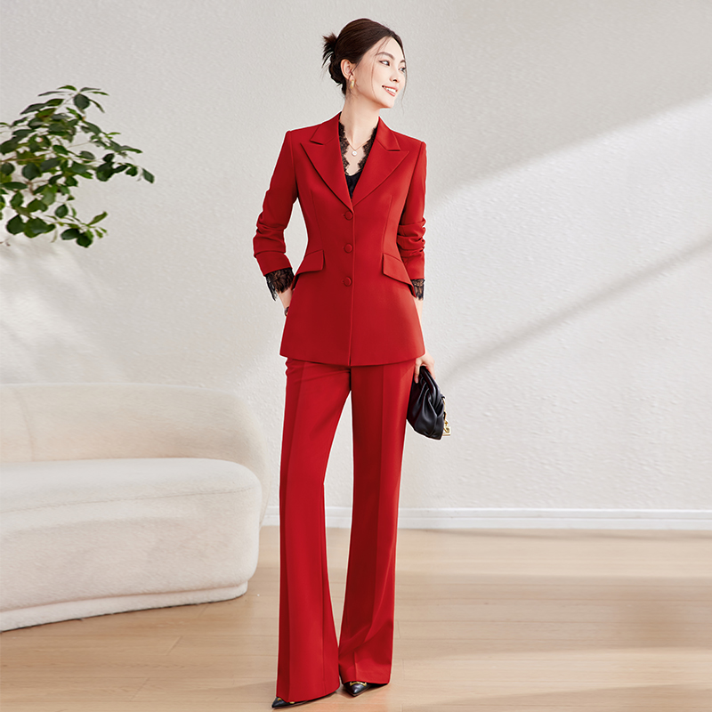High-end Lace Splicing Velour Anti-Wrinkle Women's Designer Suit Set Annual Meeting Announcer Wedding Host Formal Wear
