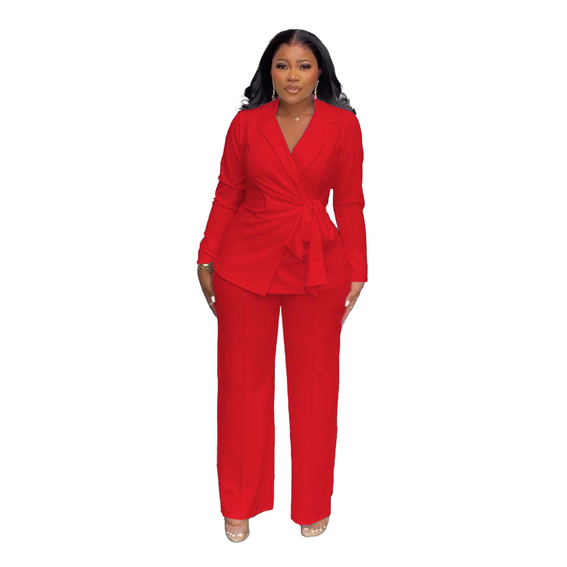 Women's Plus Size One-Set Formal Office Costume Suit Solid Knitting Fabric Top Clothing