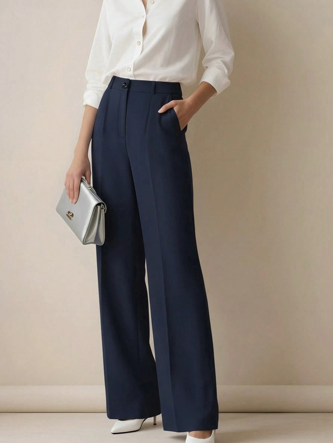 Women's New High Waist Straight Leg Suit Pants, Minimalist Drape Fabric Formal Trousers
