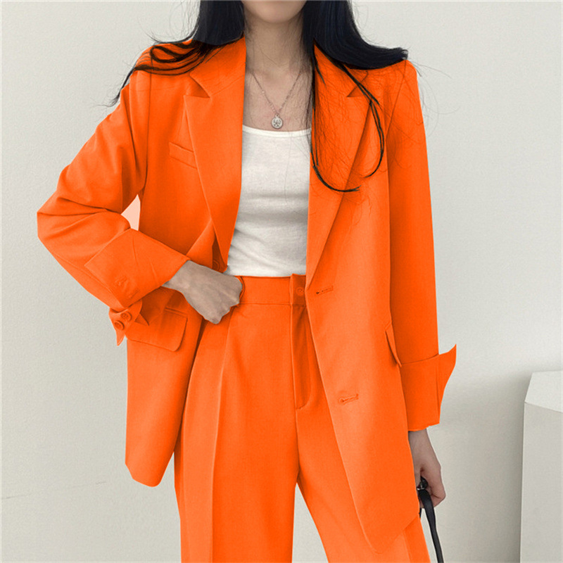 2026 Women's Pink Button Design Korean Style Small Suit Set for Formal Office Wear Long Clothing